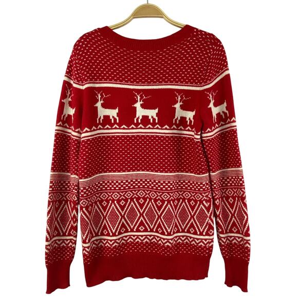 Old Navy Reindeer Fair Isle Christmas Sweater Men Women Size M Red White Holiday - Picture 2 of 8